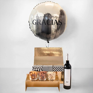 Vino Tinto con Botanas y Globo "Gracias" 22143