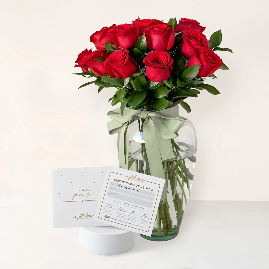 12 Rosas Rojas con Manicure Eye Love Lashes 22202