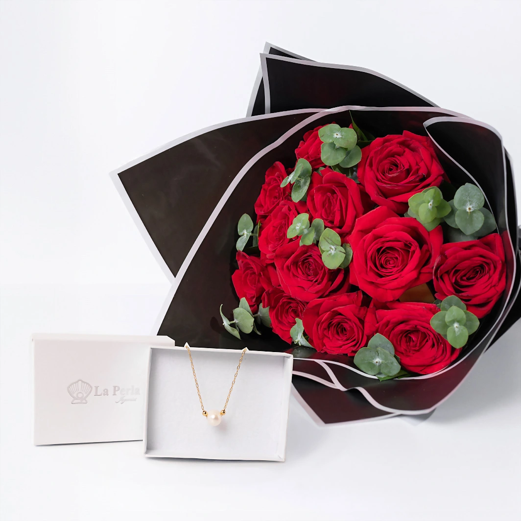 Collar Perla Cultiva con Rosas Rojas 22589