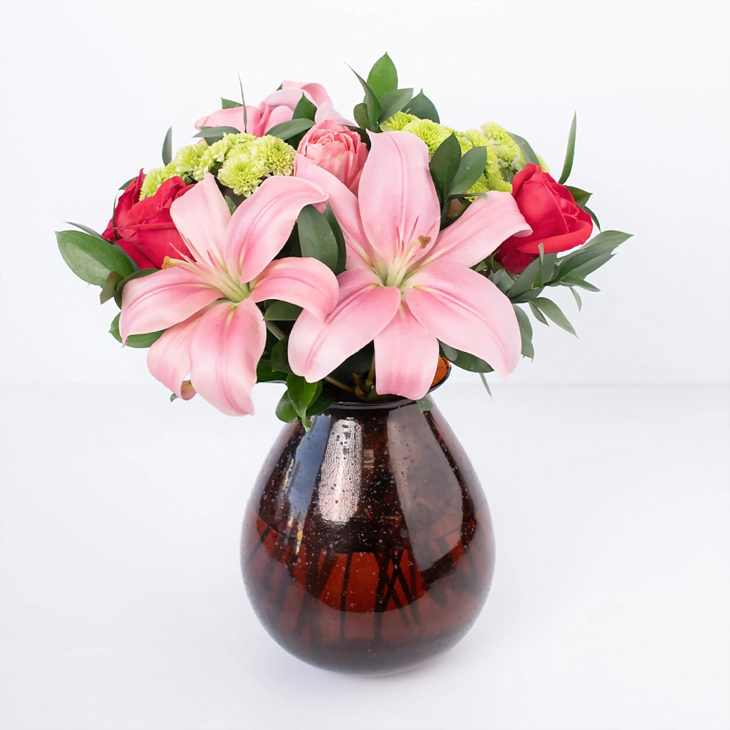 Arrangement of Roses and Pink Lilies 22629