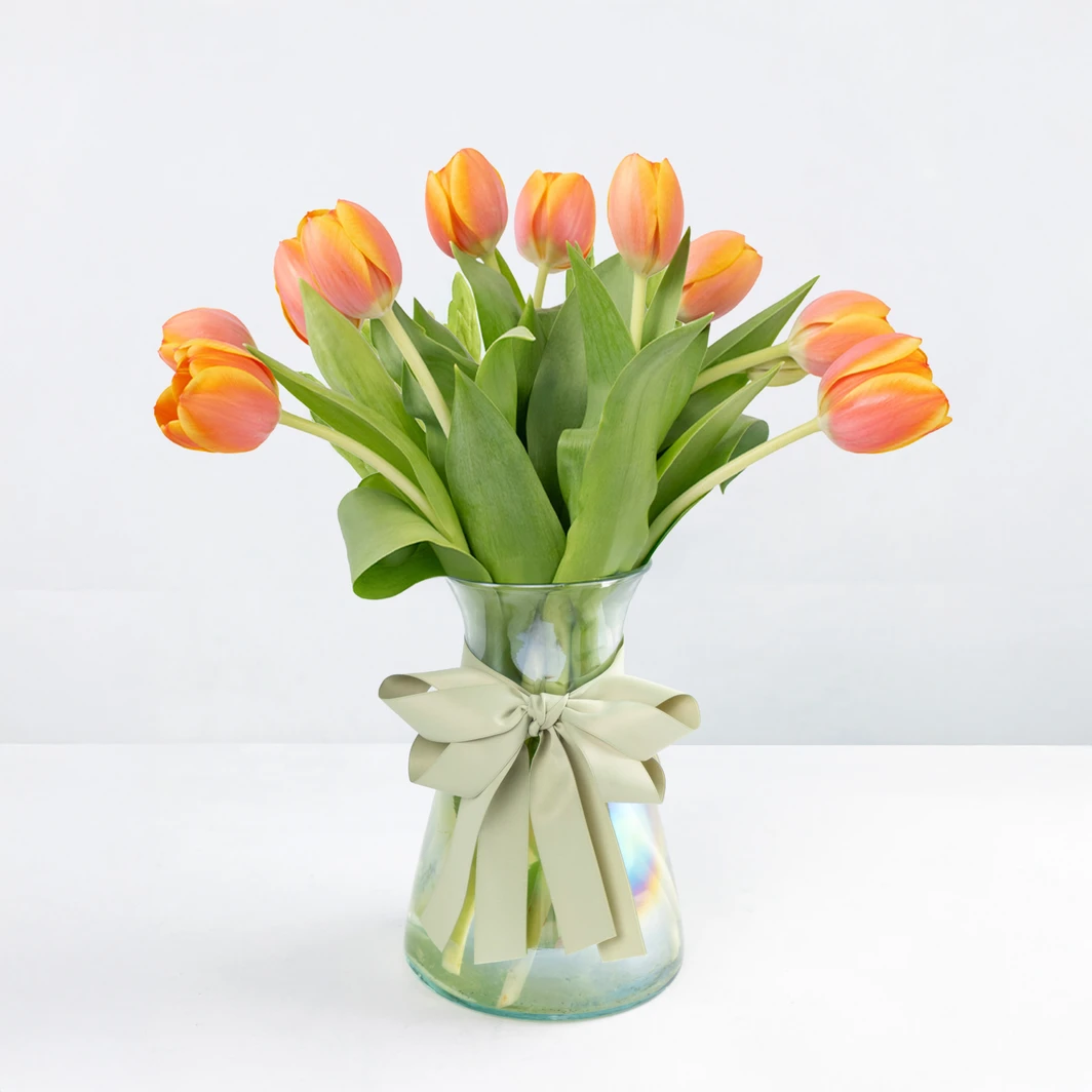 10 Orange Tulips in Vase 22643
