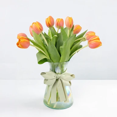 10 Tulipanes Naranjas en Jarrón 22643