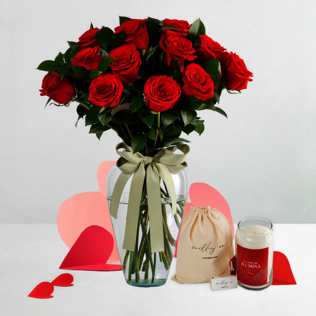 Vela Tu Amor Me Ilumina con 12 Rosas Rojas 22702