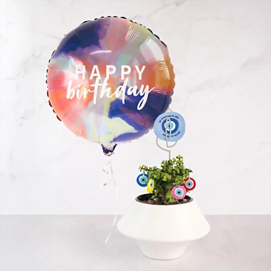Planta de la Buena Vibra con Globo "Happy Birthday" 22780