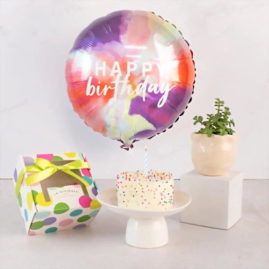 Mini Árbol con Pastel Cumpleaños Ind. La Divinata y Globo ''Happy Birthday'' 22796
