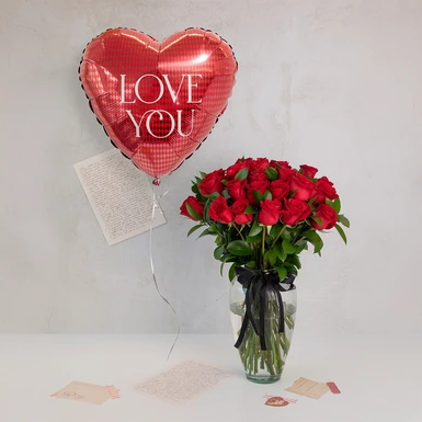 24 Rosas Rojas con Globo "Love You" 22813
