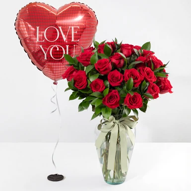 24 Rosas Rojas con Globo "Love You" 22813