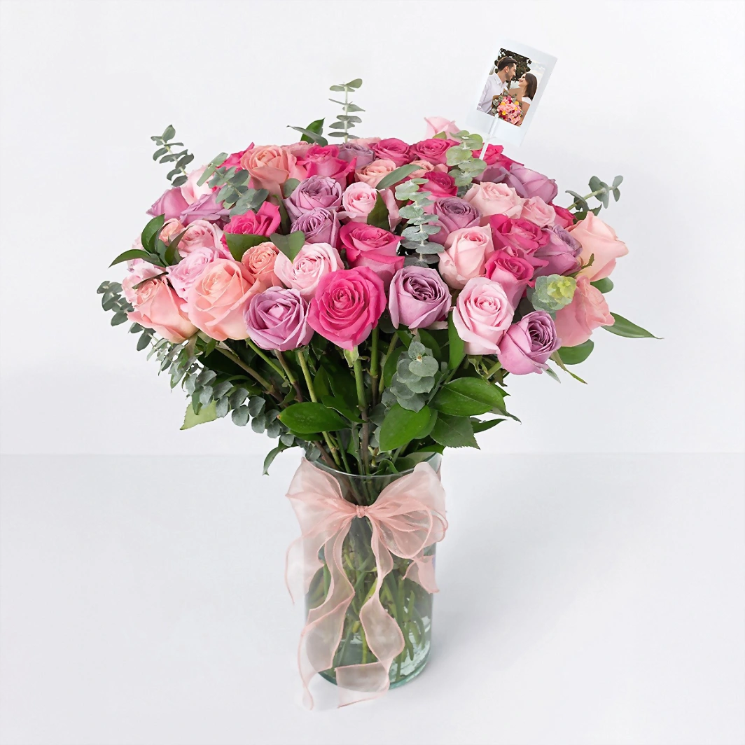 Arreglo de 50 Rosas Rosa con Mini Foto 22892