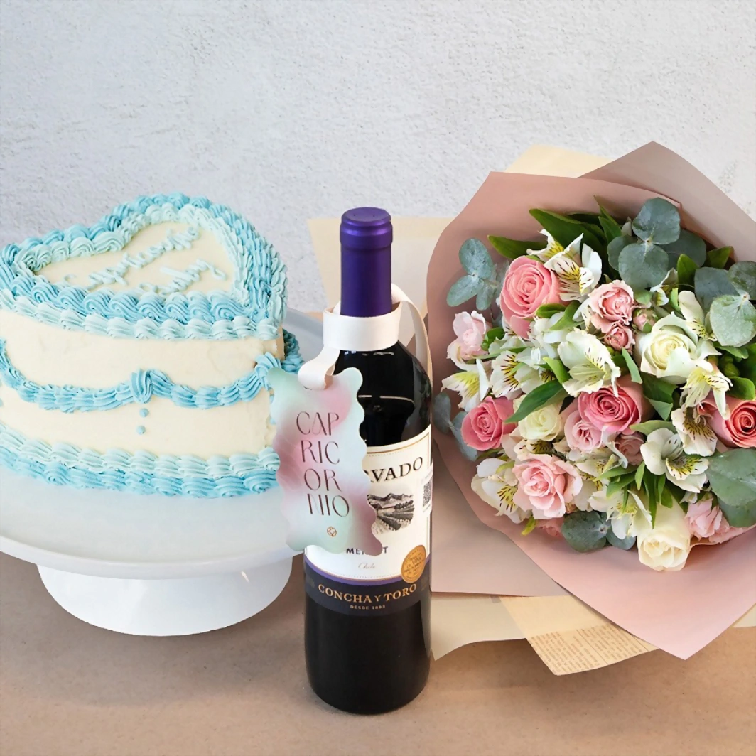 Kit Capricornio con Pastel, Flor y Vino 22903
