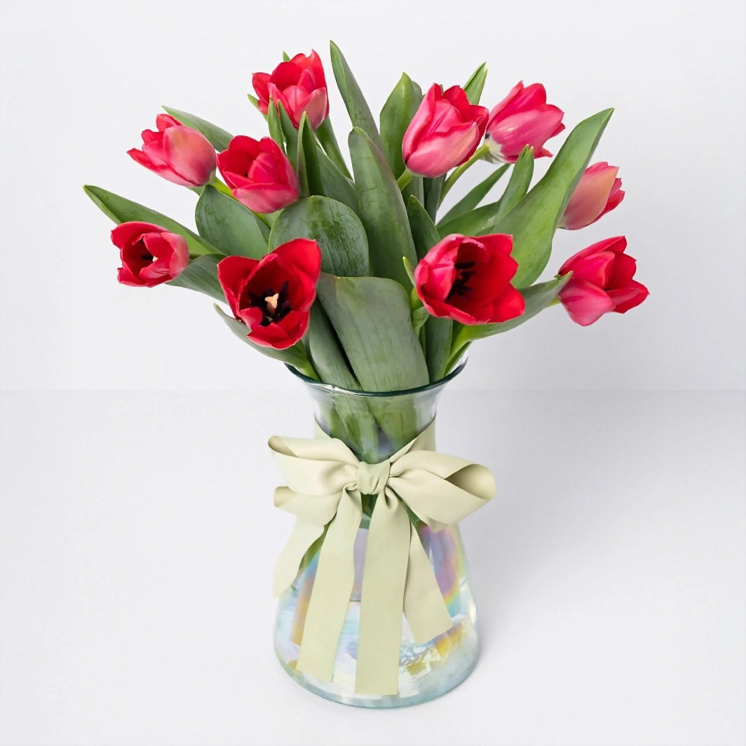 10 Tulipanes Rojos en Jarrón 22922