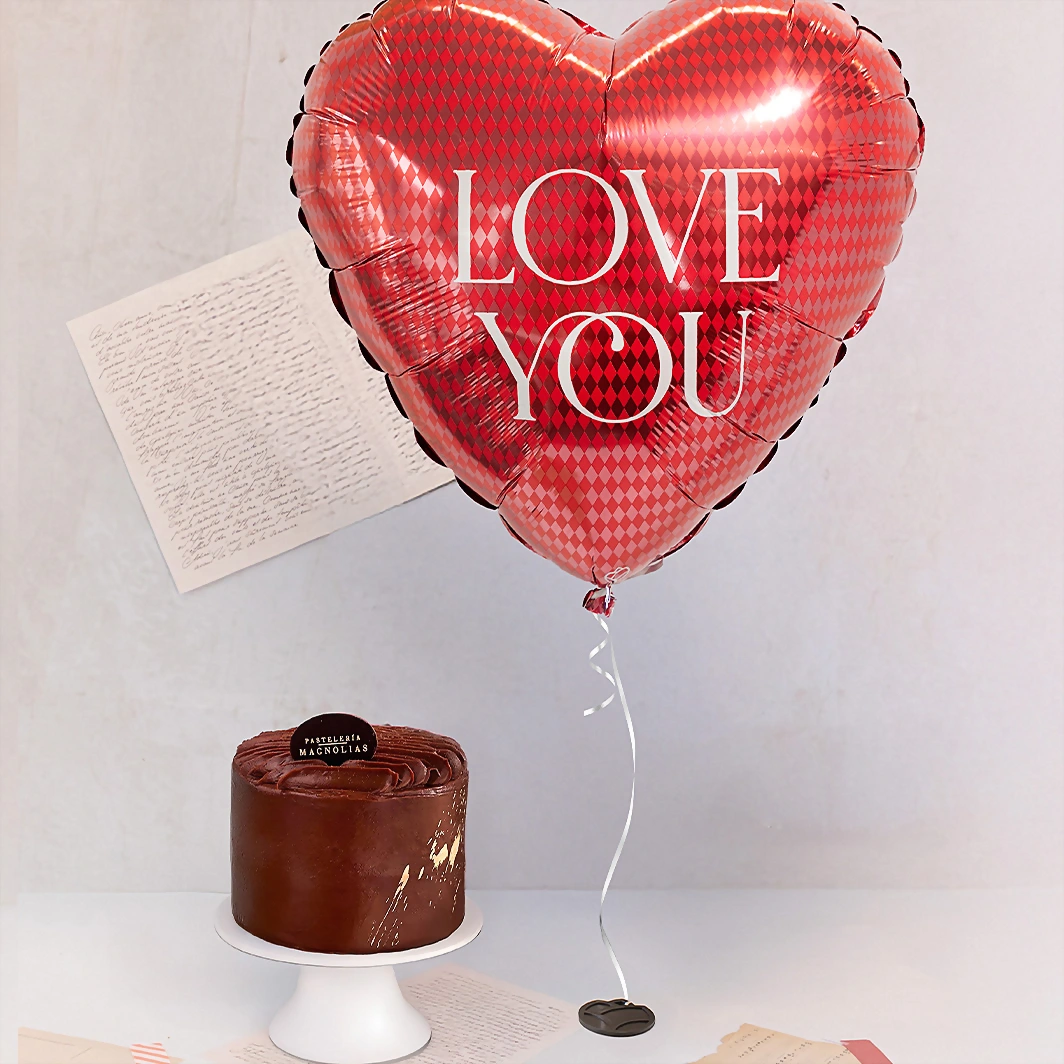 Vanilla Cocoa Magnolias Cake with ''Love You'' Balloon 22959