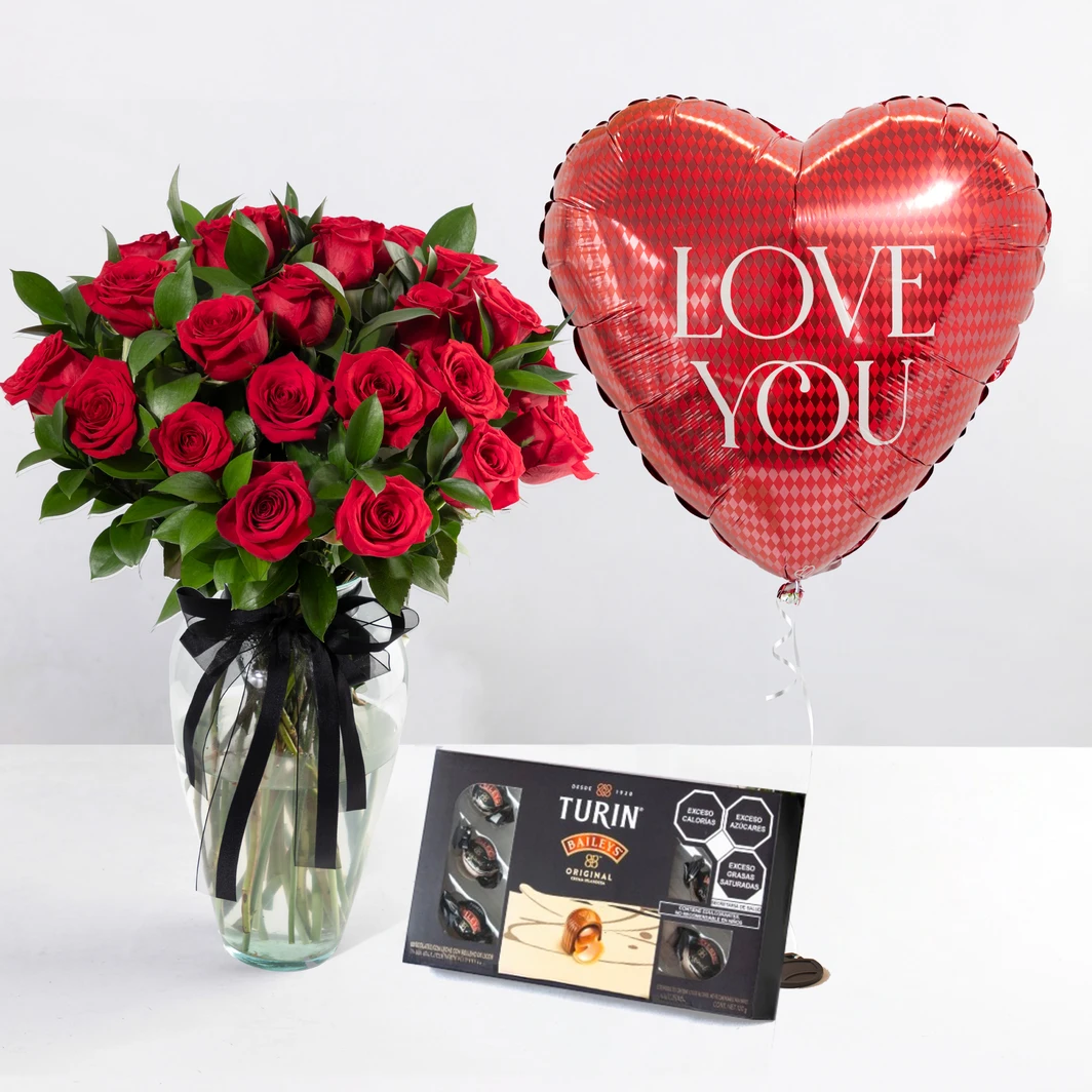 Kit 24 Rosas Rojas con Chocolates y Globo 22964