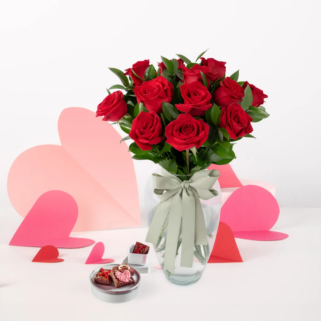 12 Rosas Rojas con Brownies 23022