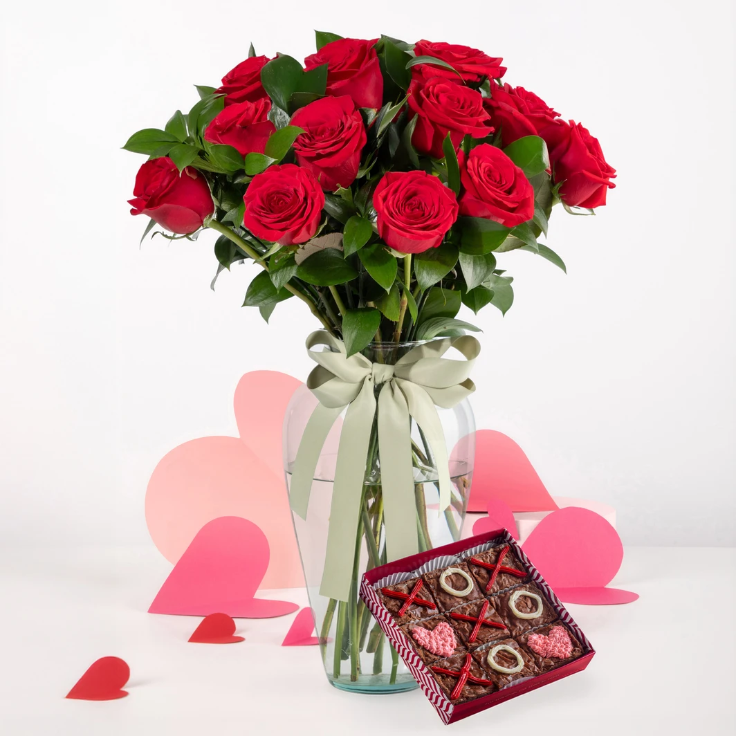 12 Rosas Rojas con Brownies 23022
