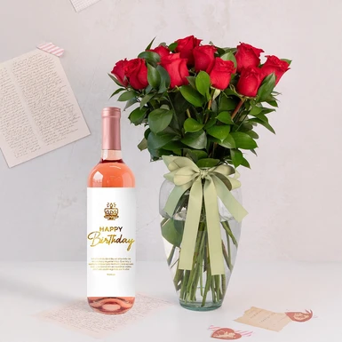 Personaliza Vino 3V "With love" con 12 rojas rojas 23080