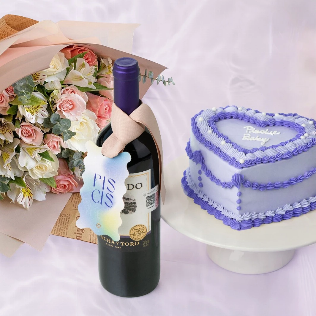 Kit Piscis con Pastel, Flor y Vino 23155