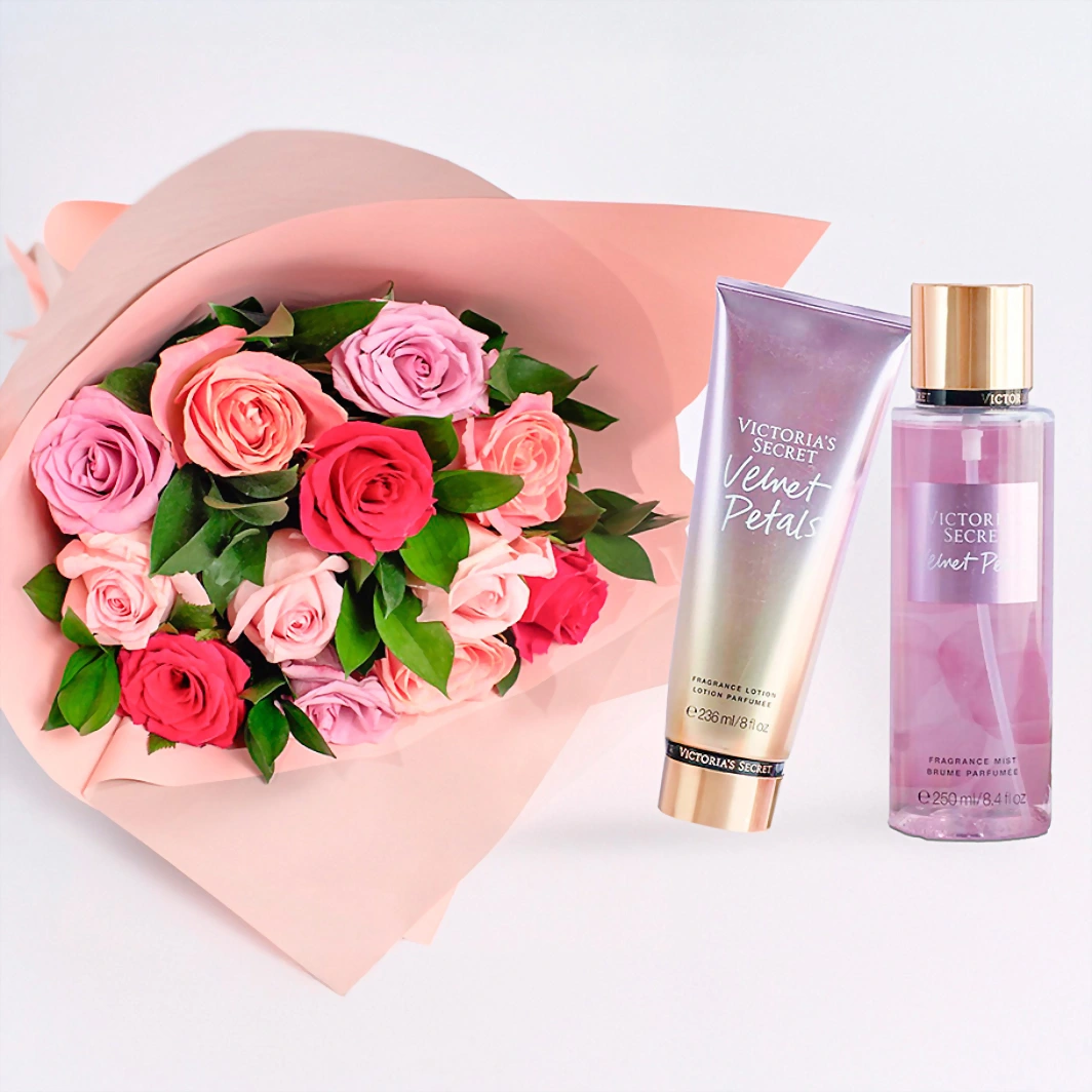 12 Rosas con Body  Velvet Petals 23168