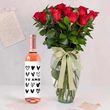 Vino Beringer  "Te amo" con 12 rosas rojas 23197