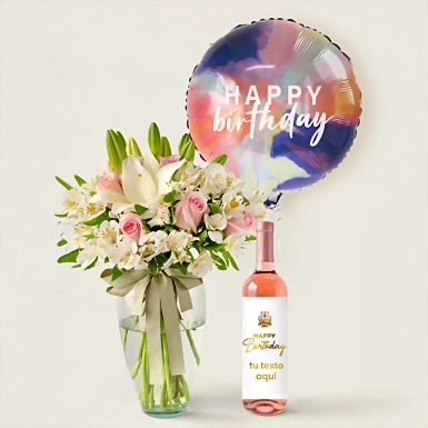 Kit cumpleañero con Vino Rosado Personalizado 23212