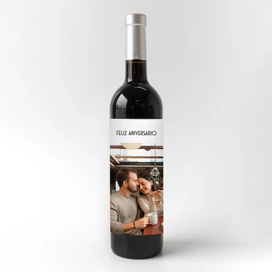 Personaliza Vino 3V "Feliz aniversario" con foto 23254-P