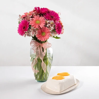 12 Gerberas Rosas y Alstromerias con Rollo de Mango  23293