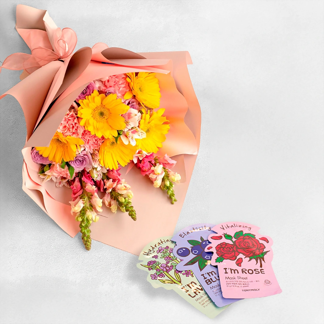 Ramo gerberas amarillas con Mascarillas TonyMoly 23334