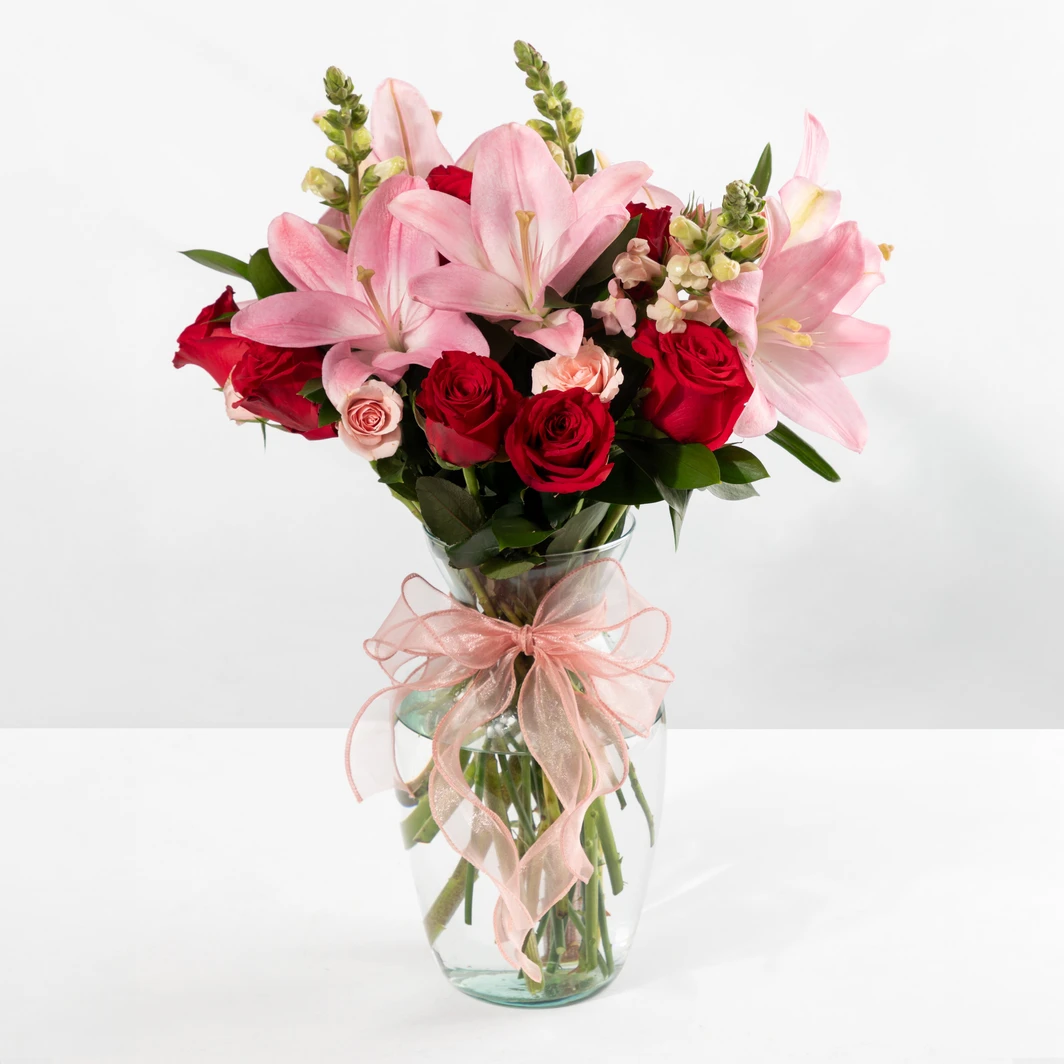 Arrangement of Pink Lilys with Red Roses 23398