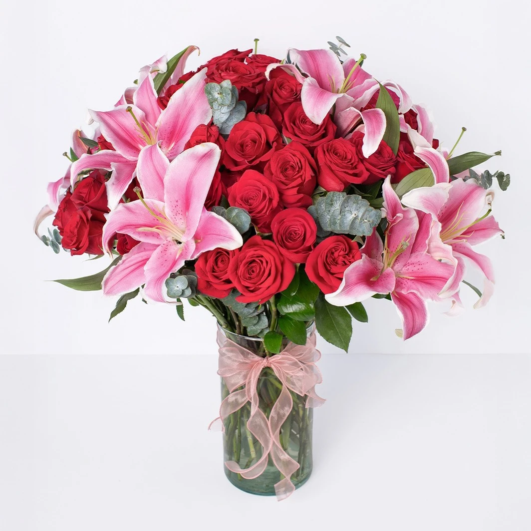 Love with Roses and Stargazer in Vase 23416