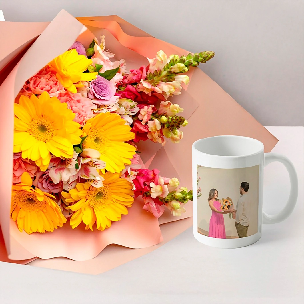 Personaliza taza con foto de 15oz y Ramo de Gerberas Amarillas 23459