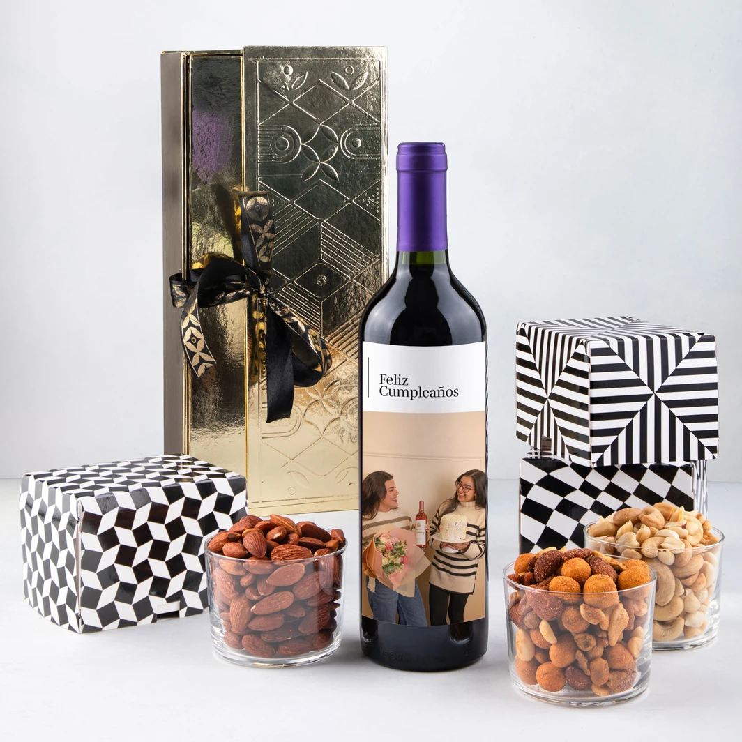 Personaliza Vino tinto con foto y botanas 23477-P