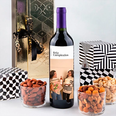 Personaliza Vino tinto con foto y botanas 23477-P