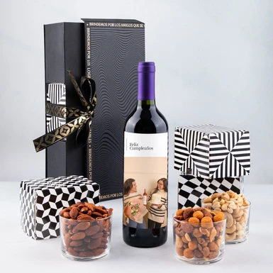Personaliza Vino tinto con foto y botanas 23478-P