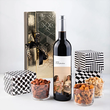 Personaliza Vino tinto con foto y botanas 23479-P