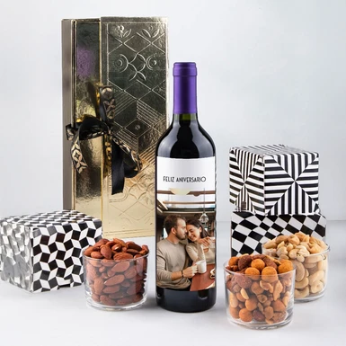 Personaliza Vino tinto con foto y botanas 23481-P