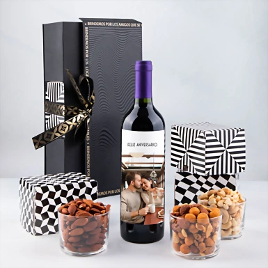 Personaliza Vino tinto con foto y botanas 23482-P