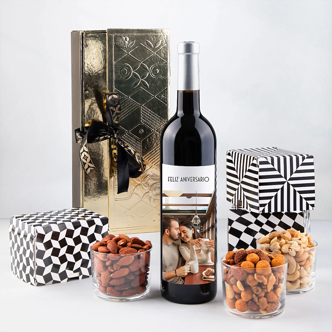 Personaliza Vino tinto con foto y botanas 23483-P