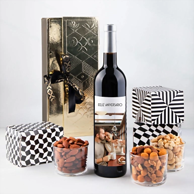 Personaliza Vino tinto con foto y botanas 23483-P