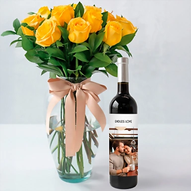 Personaliza 3V con foto y 12 Rosas Amarillas 23490