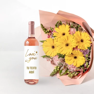 Personaliza Beringer "Love you" y Ramo de Gerberas Amarillas 23491