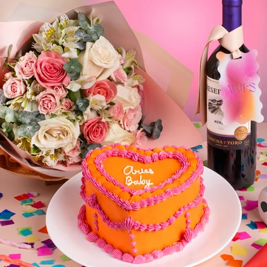 Kit Aries con Pastel La Divinata, Flor y Vino 23502