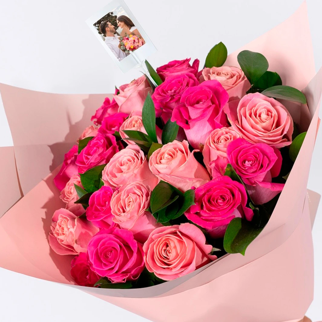 Ramo de 24 Rosas Rosas con mini foto 23645