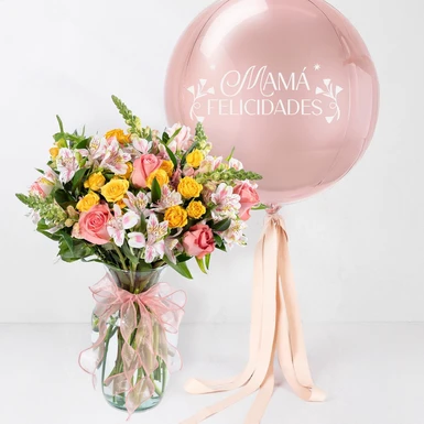 Rosa Hermosa con Mini rosa y Globo 23652