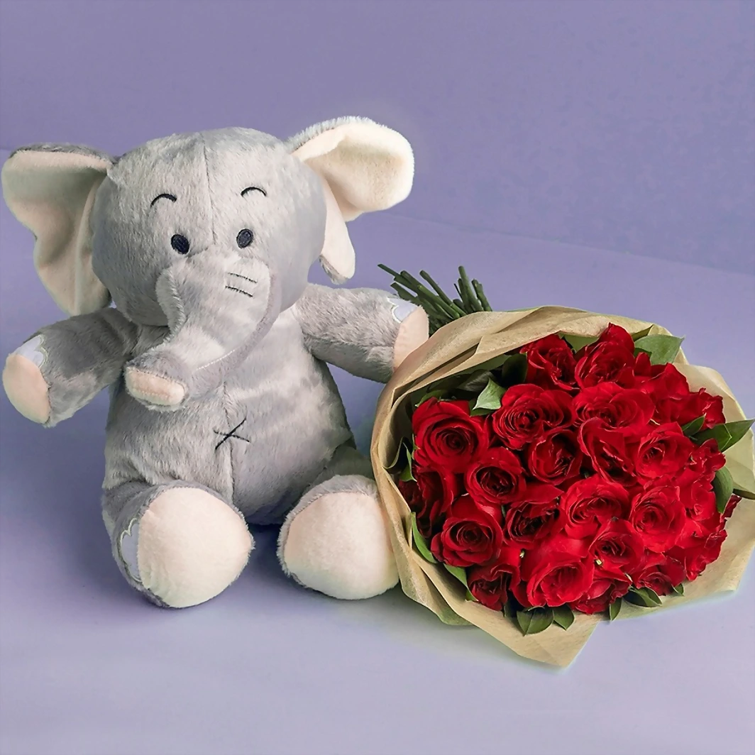 Peluche Elefante con 24 Rosas Rojas 1853