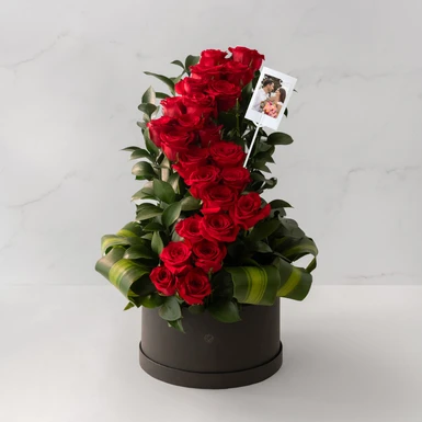 Amor infinito con 24 rosas en caja y mini foto 23781