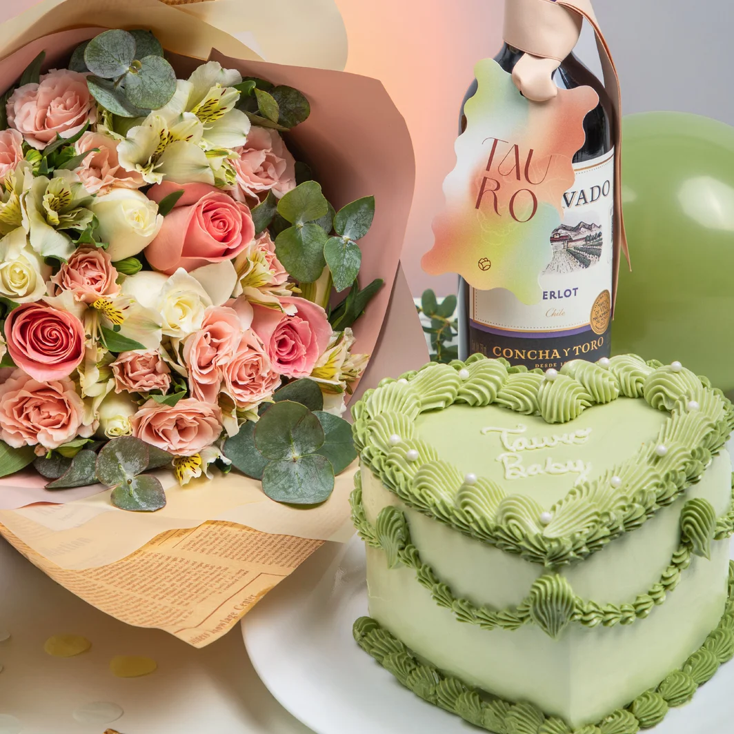 Kit Tauro con Pastel La Divinata, Flor y Vino 23922