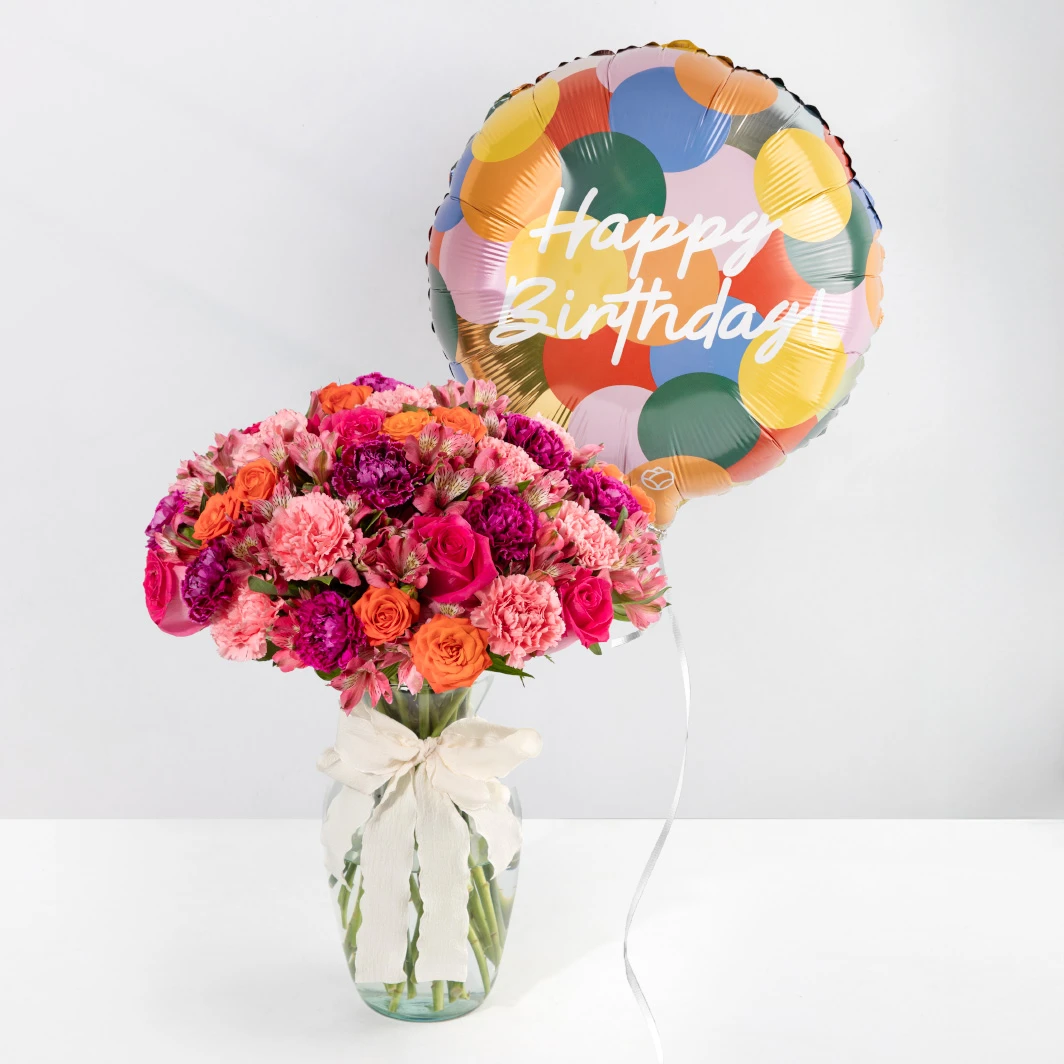 Arreglo de Rosas Rosas y Claveles con Globo 23987