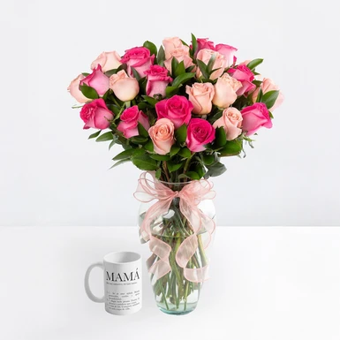 Personaliza taza diseño "Mamá" 15oz con Sueño de rosas combinada 24056