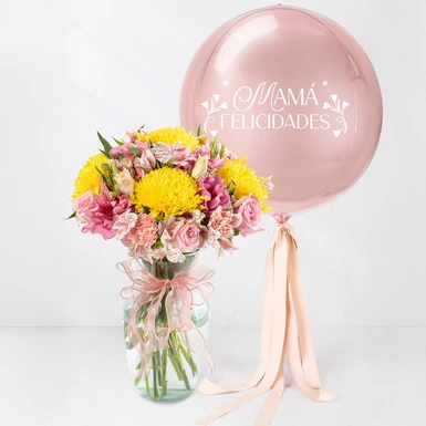 Arreglo Rosas Rosas con Globo 24083