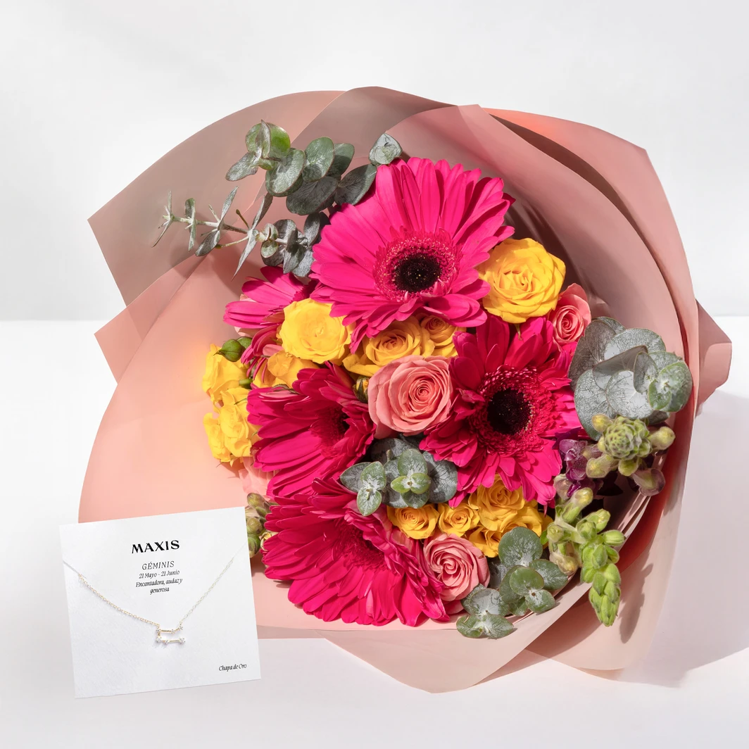 Kit Géminis: Ramo de Gerberas con Collar de Constelación "Géminis" 24170