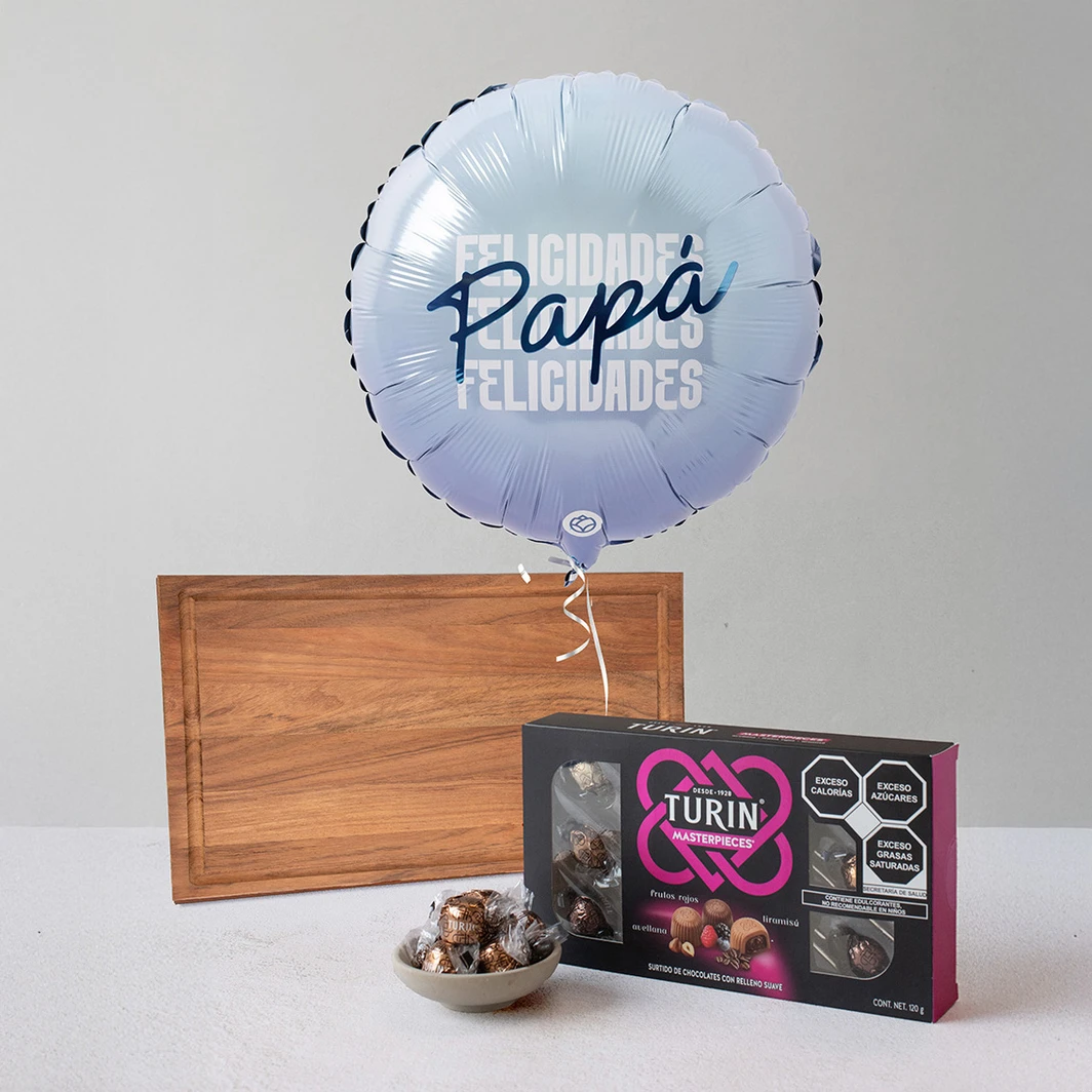 Personaliza tabla de tzalam con globo y chocolates Turin 24228